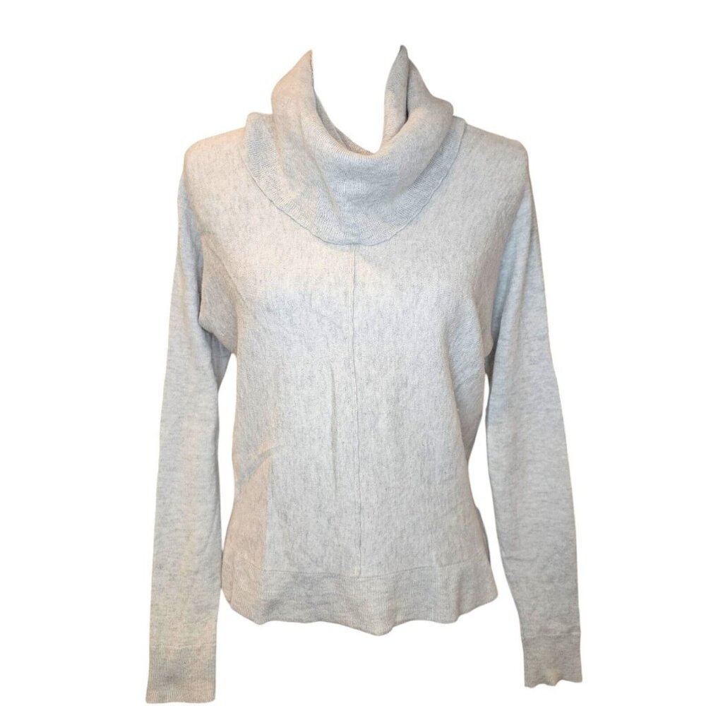 Womens Small Gray Cashmere Sweater Turtleneck Side Slits Oversized‎ Classic Boxy